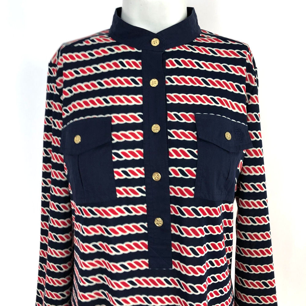 Tory Burch Small MINT Pull Over Henley All Over Print Button Shirt Dress